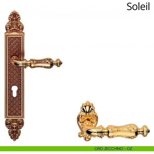 Maniglia con placca per porta Soleil Linea Calì - oro zecchino - foro yale