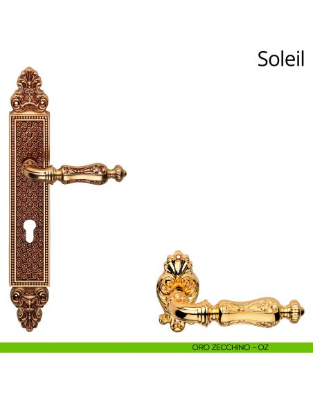 Maniglia con placca per porta Soleil Linea Calì - oro zecchino - foro yale