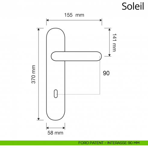Maniglia con placca per porta Soleil Linea Calì placca foro patent interasse 90 mm