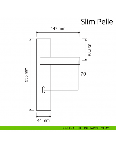 Maniglia con placca per porta Slim Pelle Linea Calì placca foro patent interasse 70 mm