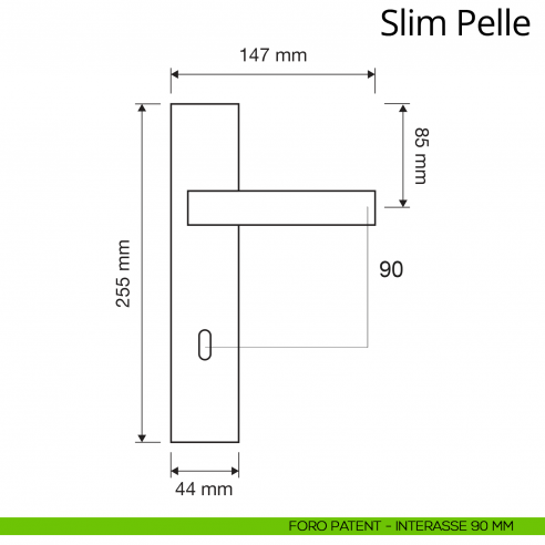 Maniglia con placca per porta Slim Pelle Linea Calì placca foro patent interasse 90 mm