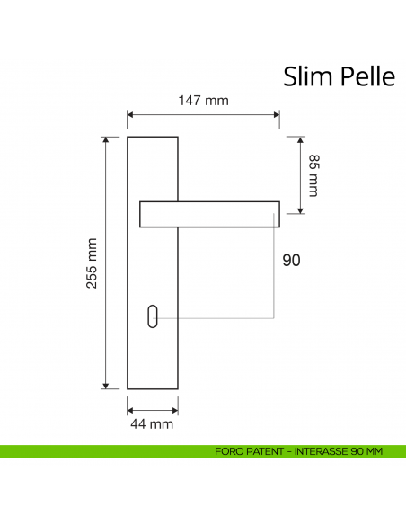 Maniglia con placca per porta Slim Pelle Linea Calì placca foro patent interasse 90 mm