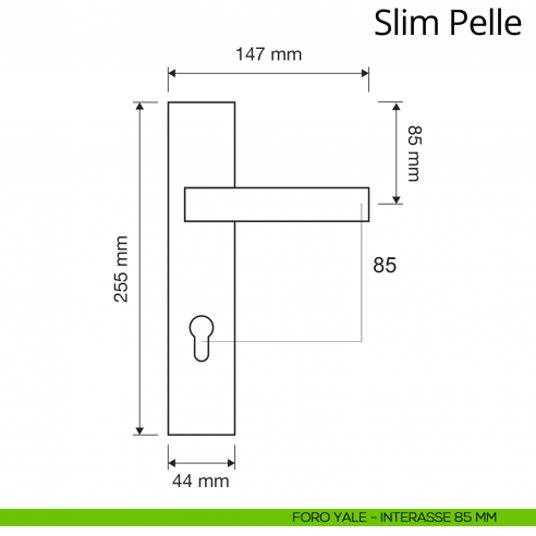 Maniglia con placca per porta Slim Pelle Linea Calì placca foro yale interasse 85 mm