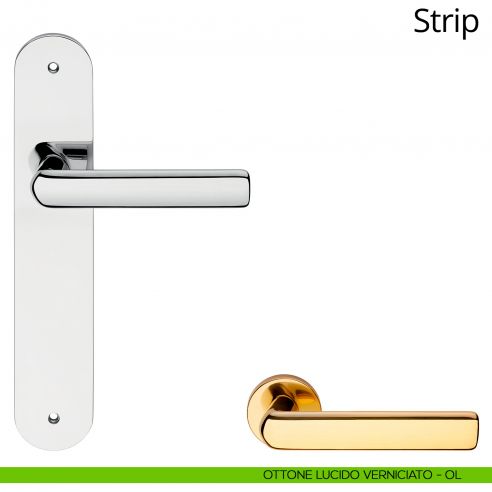 Maniglia con placca per porta Strip Linea Calì - ottone lucido verniciato - placca cieca