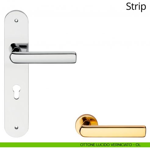 Maniglia con placca per porta Strip Linea Calì - ottone lucido verniciato - foro yale