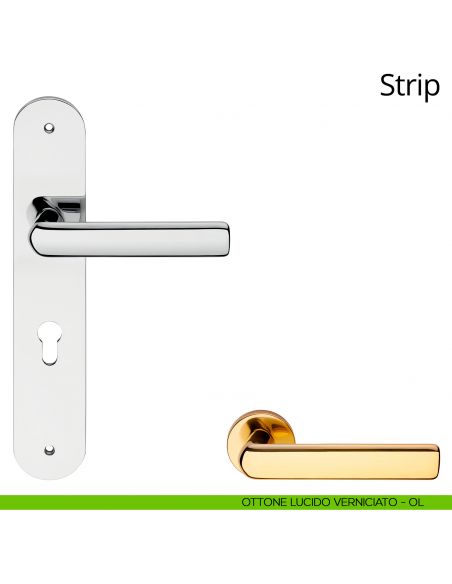 Maniglia con placca per porta Strip Linea Calì - ottone lucido verniciato - foro yale