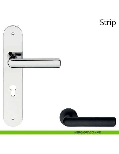 Maniglia con placca per porta Strip Linea Calì - nero opaco - foro yale