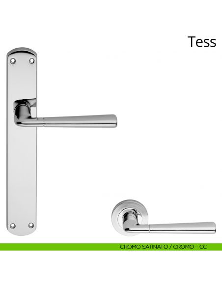 Maniglia con placca per porta Tess Linea Calì - cromo satinato + cromo lucido - placca cieca