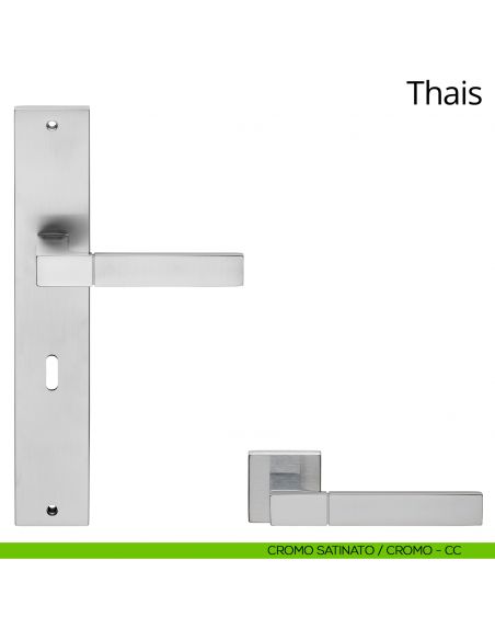 Maniglia con placca per porta Thais Linea Calì - cromo satinato + cromo lucido - foro patent