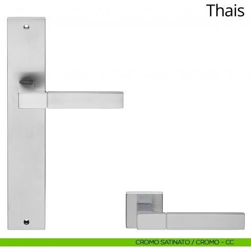 Maniglia con placca per porta Thais Linea Calì - cromo satinato + cromo lucido - placca cieca