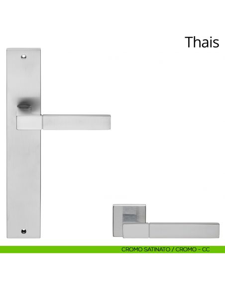 Maniglia con placca per porta Thais Linea Calì - cromo satinato + cromo lucido - placca cieca