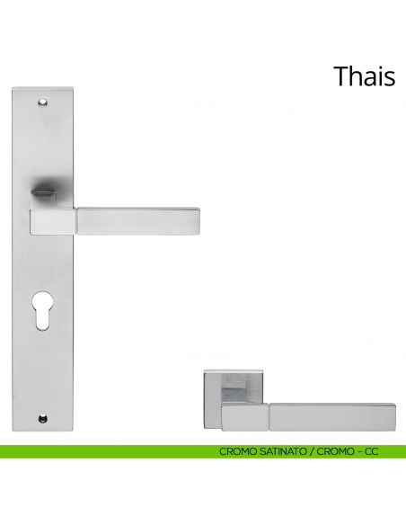 Maniglia con placca per porta Thais Linea Calì - cromo satinato + cromo lucido - foro yale