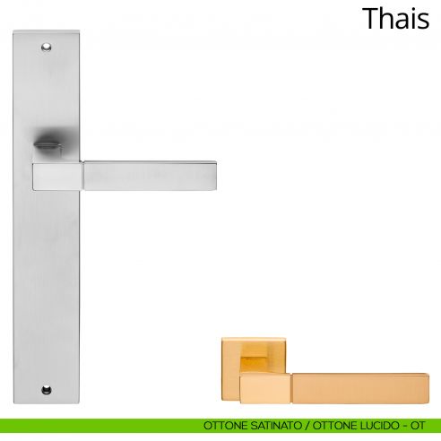 Maniglia con placca per porta Thais Linea Calì - ottone satinato + ottone lucido - placca cieca