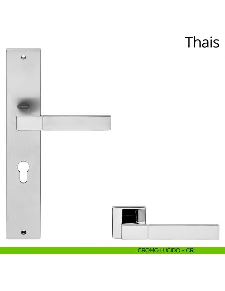 Maniglia con placca per porta Thais Linea Calì - cromo lucido - foro yale