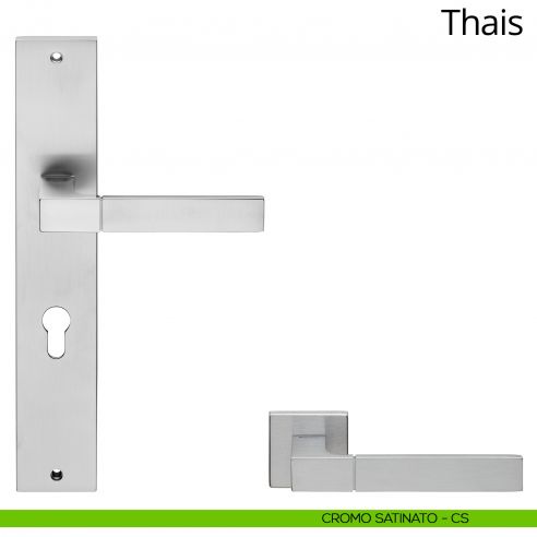 Maniglia con placca per porta Thais Linea Calì - cromo satinato - foro yale