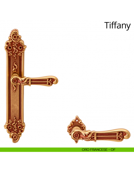 Maniglia con placca per porta Tiffany Linea Calì - oro francese - placca cieca