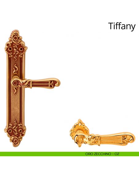 Maniglia con placca per porta Tiffany Linea Calì - oro zecchino - placca cieca
