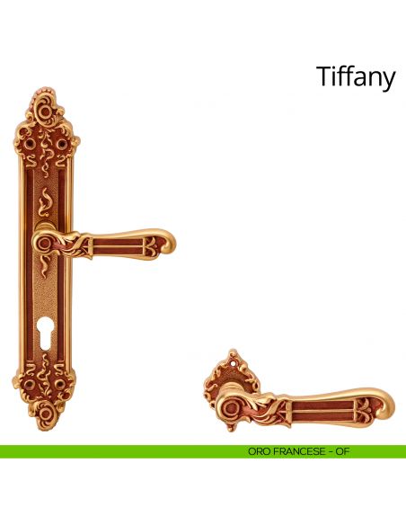 Maniglia con placca per porta Tiffany Linea Calì - oro francese - foro yale