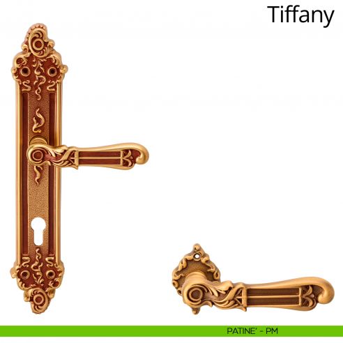 Maniglia con placca per porta Tiffany Linea Calì - patinè - foro yale