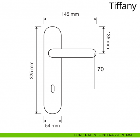 Maniglia con placca per porta Tiffany Linea Calì placca foro patent interasse 70 mm