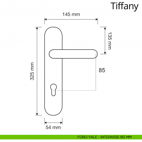 Maniglia con placca per porta Tiffany Linea Calì placca foro yale interasse 85 mm