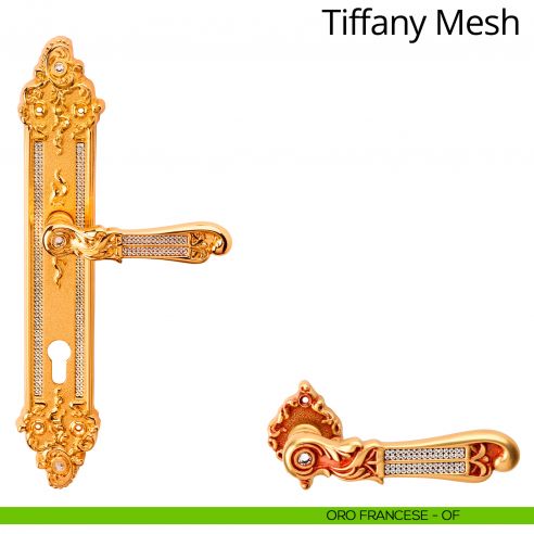 Maniglia Swarovski con placca per porta Tiffany Mesh Linea Calì - oro francese - foro yale