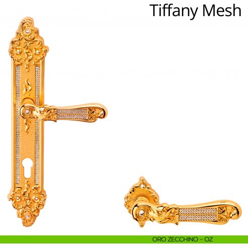 Maniglia Swarovski con placca per porta Tiffany Mesh Linea Calì - oro zecchino - foro yale