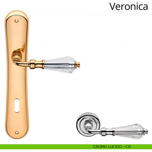 Maniglia Swarovski con placca per porta Veronica Linea Calì - cromo lucido - foro patent