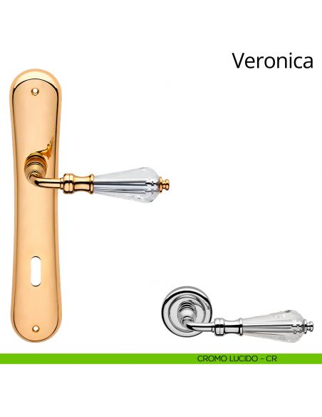 Maniglia Swarovski con placca per porta Veronica Linea Calì - cromo lucido - foro patent