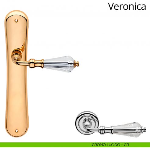 Maniglia Swarovski con placca per porta Veronica Linea Calì - cromo lucido - placca cieca