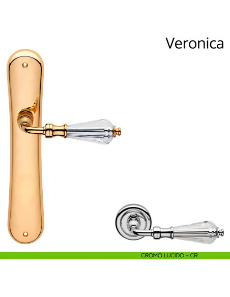 Maniglia Swarovski con placca per porta Veronica Linea Calì - cromo lucido - placca cieca