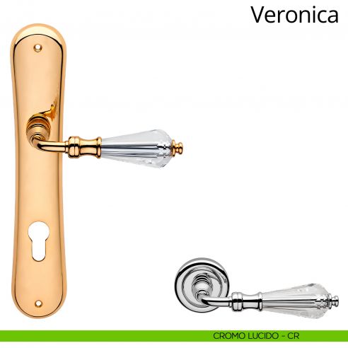 Maniglia Swarovski con placca per porta Veronica Linea Calì - cromo lucido - foro yale