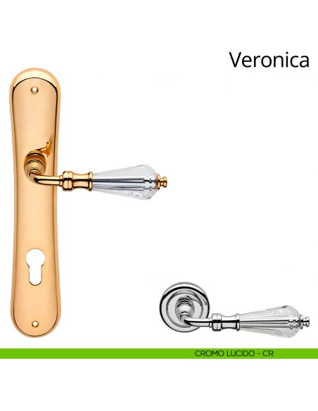 Maniglia Swarovski con placca per porta Veronica Linea Calì - cromo lucido - foro yale