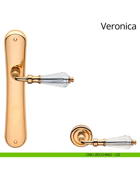 Maniglia Swarovski con placca per porta Veronica Linea Calì - oro zecchino - placca cieca