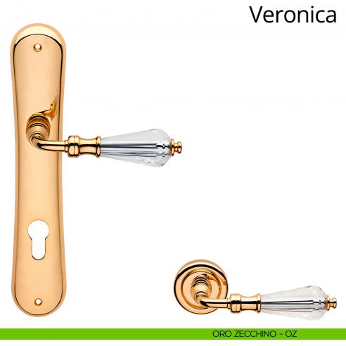 Maniglia Swarovski con placca per porta Veronica Linea Calì - oro zecchino - foro yale