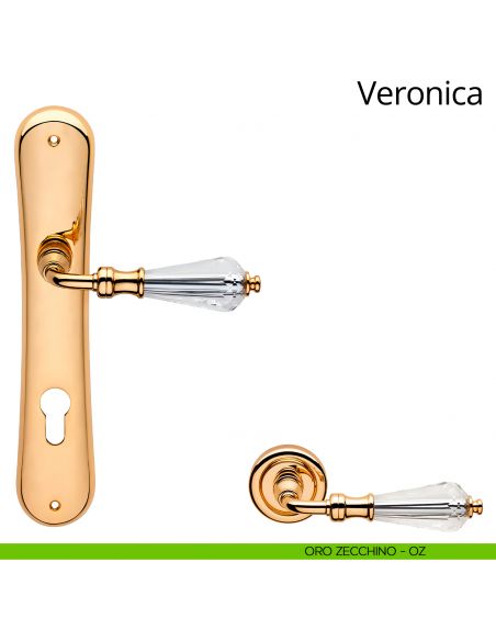 Maniglia Swarovski con placca per porta Veronica Linea Calì - oro zecchino - foro yale