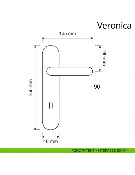 Maniglia Swarovski con placca per porta Veronica Linea Calì placca foro patent interasse 90 mm