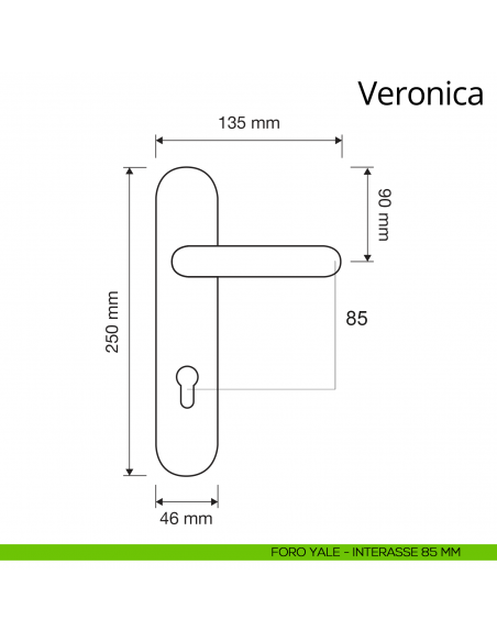 Maniglia Swarovski con placca per porta Veronica Linea Calì placca foro yale interasse 85 mm