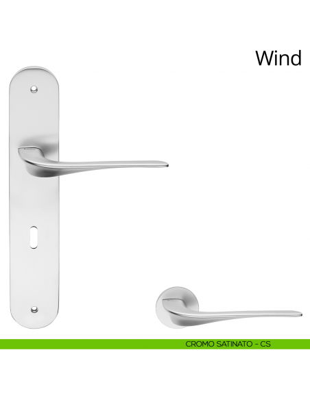 Maniglia con placca per porta Wind Linea Calì - cromo satinato - foro patent