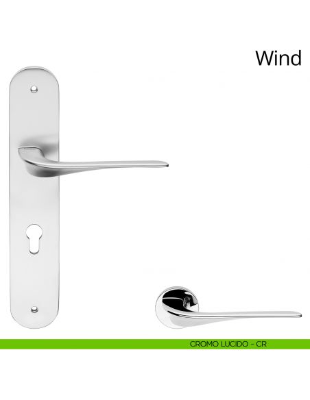 Maniglia con placca per porta Wind Linea Calì - cromo lucido - foro yale