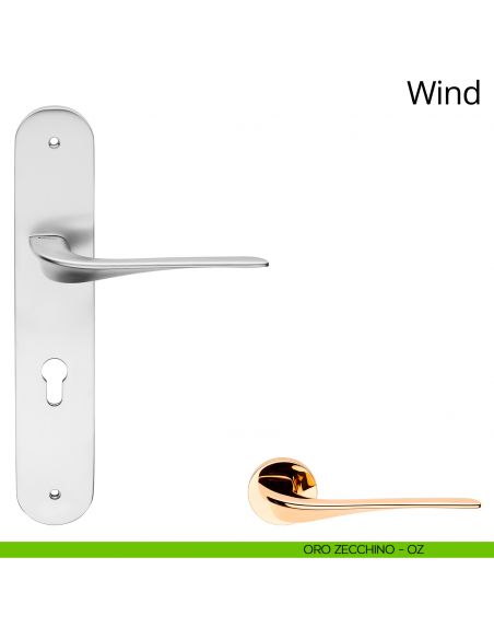 Maniglia con placca per porta Wind Linea Calì - oro zecchino - foro yale