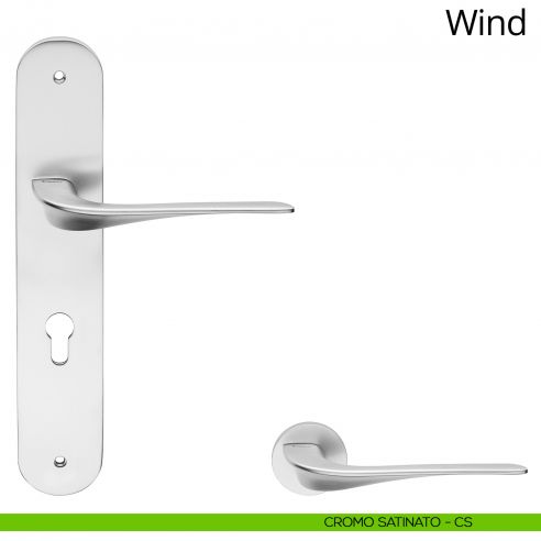 Maniglia con placca per porta Wind Linea Calì - cromo satinato - foro yale