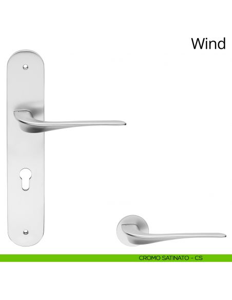 Maniglia con placca per porta Wind Linea Calì - cromo satinato - foro yale