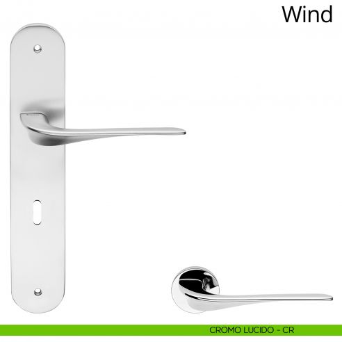 Maniglia con placca per porta Wind Linea Calì - cromo lucido - foro patent