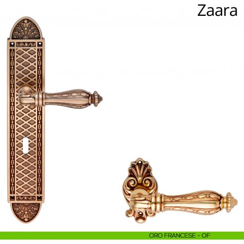 Maniglia con placca big per porta Zaara Linea Calì - oro francese - foro patent