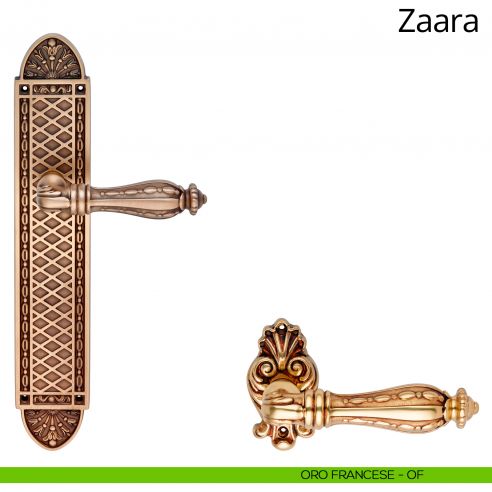 Maniglia con placca big per porta Zaara Linea Calì - oro francese - placca cieca