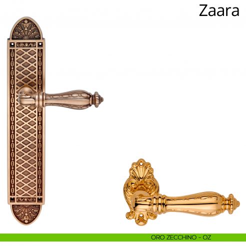 Maniglia con placca big per porta Zaara Linea Calì - oro zecchino - placca cieca