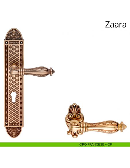 Maniglia con placca big per porta Zaara Linea Calì - oro francese - foro yale
