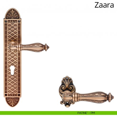 Maniglia con placca big per porta Zaara Linea Calì - patinè - foro yale