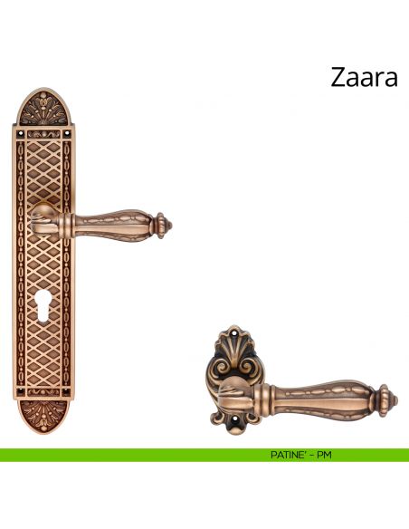 Maniglia con placca big per porta Zaara Linea Calì - patinè - foro yale